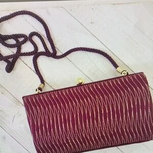 Structured Maroon Purple Shimmer Thread Structured Clutch Bag